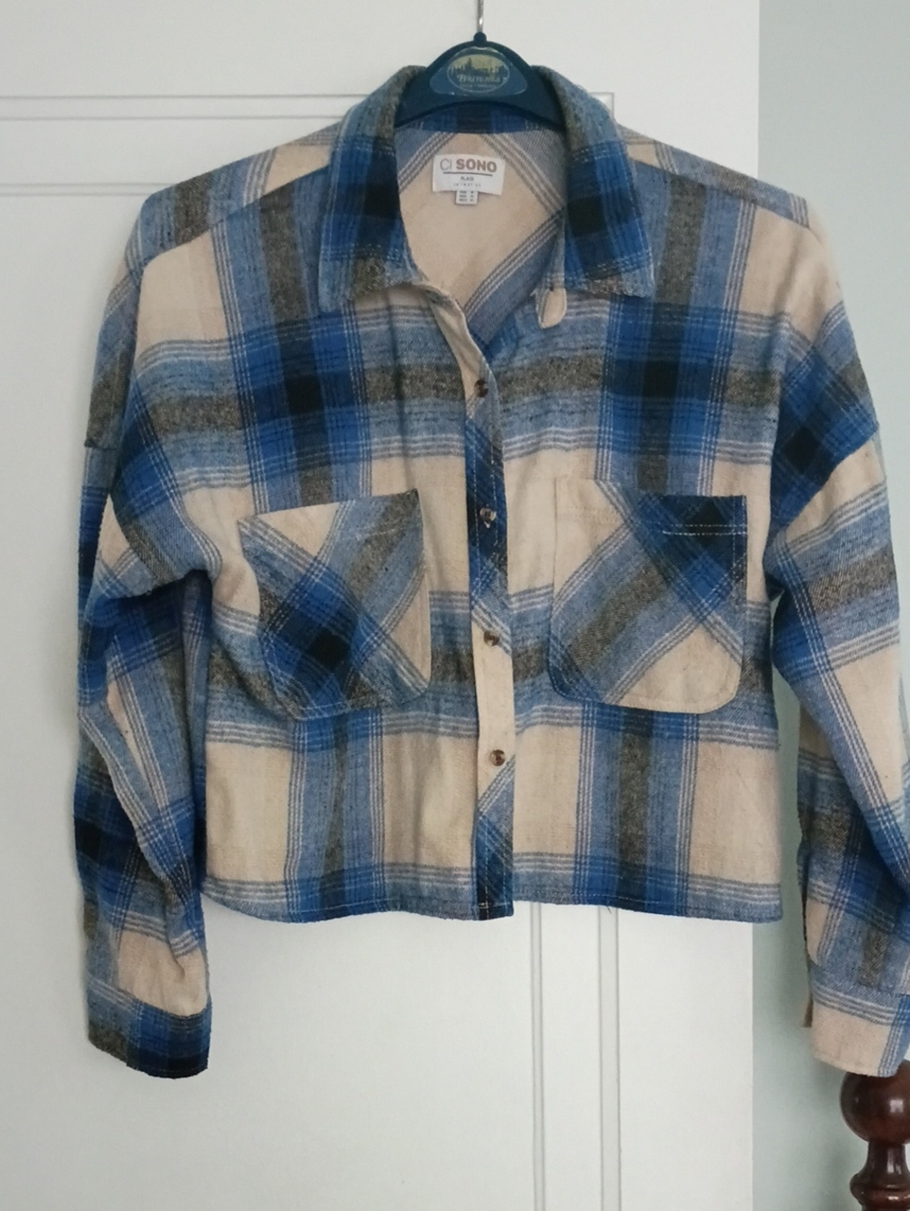 Ci Sono Blue & Cream Plaid Women's Jacket